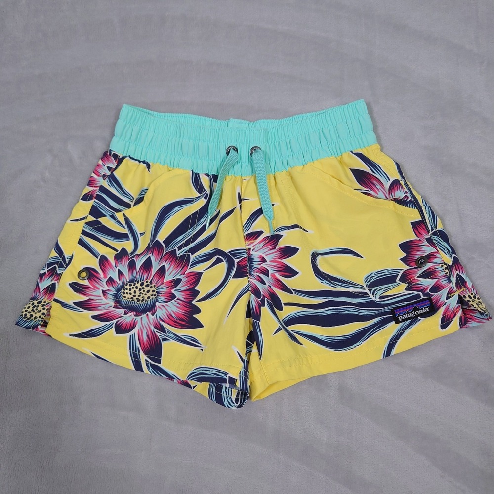 Patagonia Girls S Baggies Shorts Yellow Floral 3in Inseam 67087
